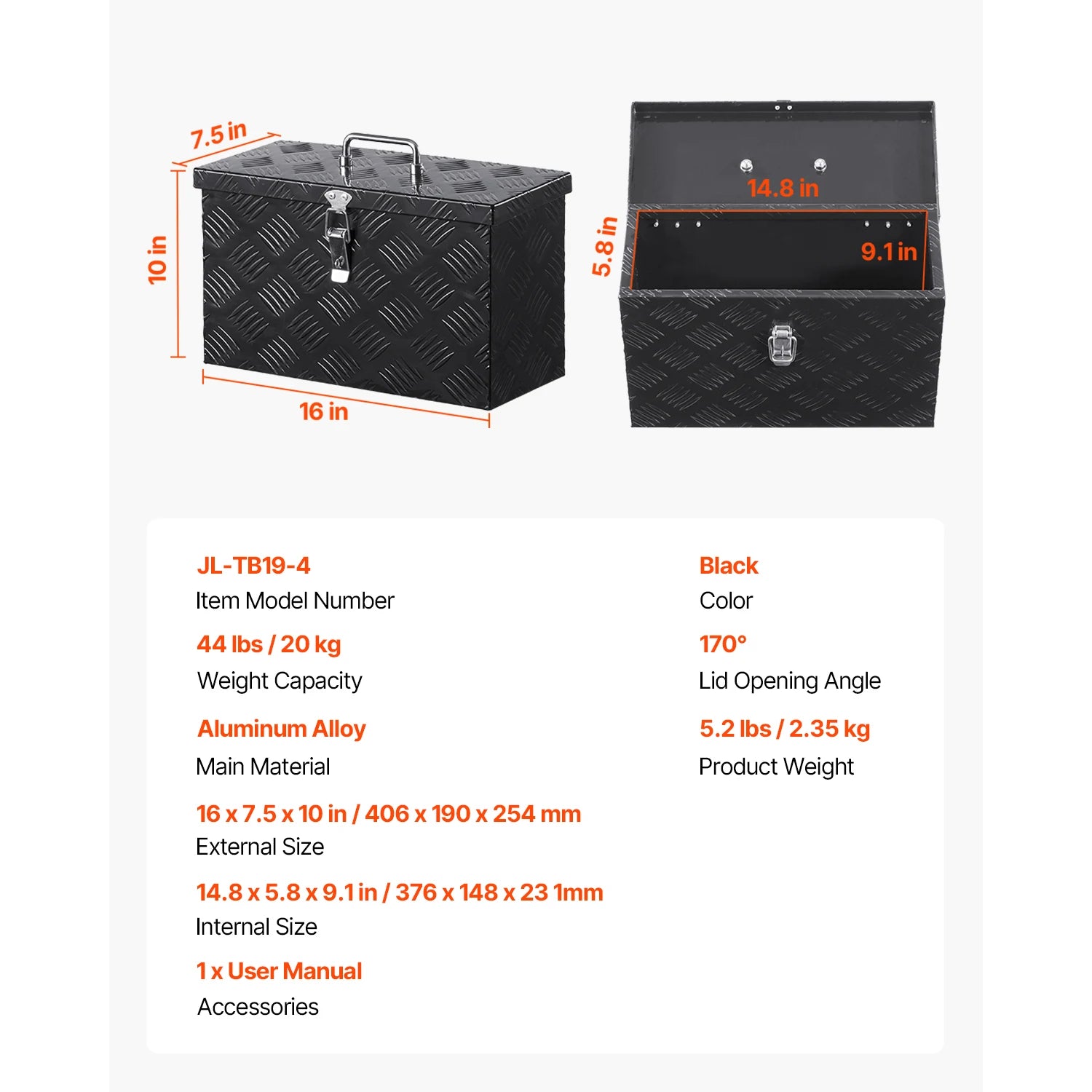 Heavy Duty Aluminum Truck Bed Tool Box with Lockable Storage