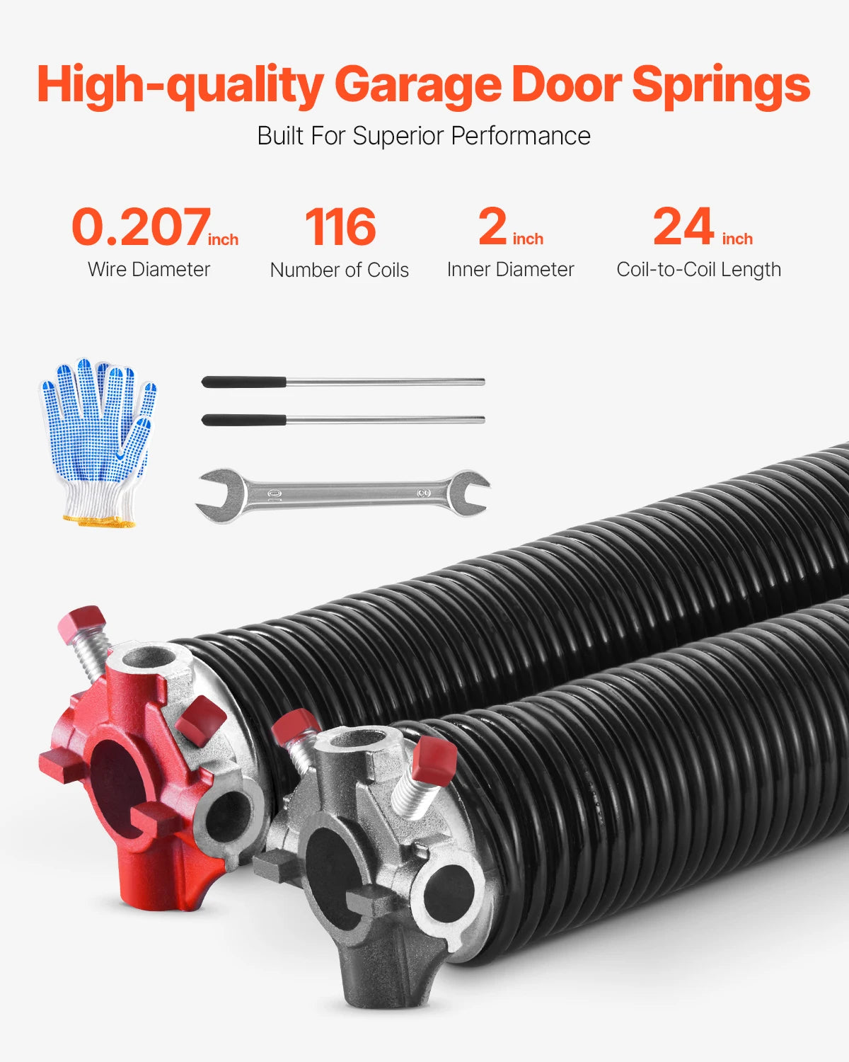 Garage Door Torsion Springs Pair 16,000 Cycles Black Coated