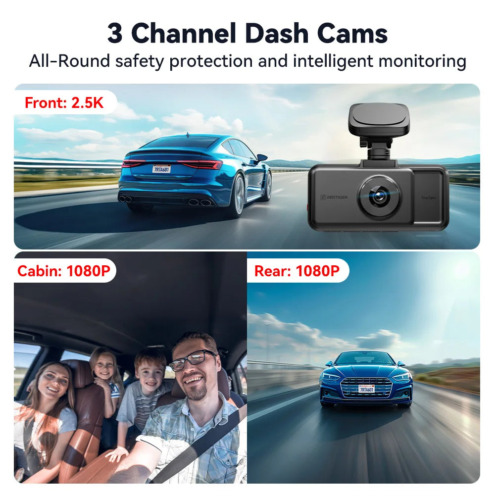 REDTIGER A6 4K 3-Channel Dash Cam with GPS and WiFi