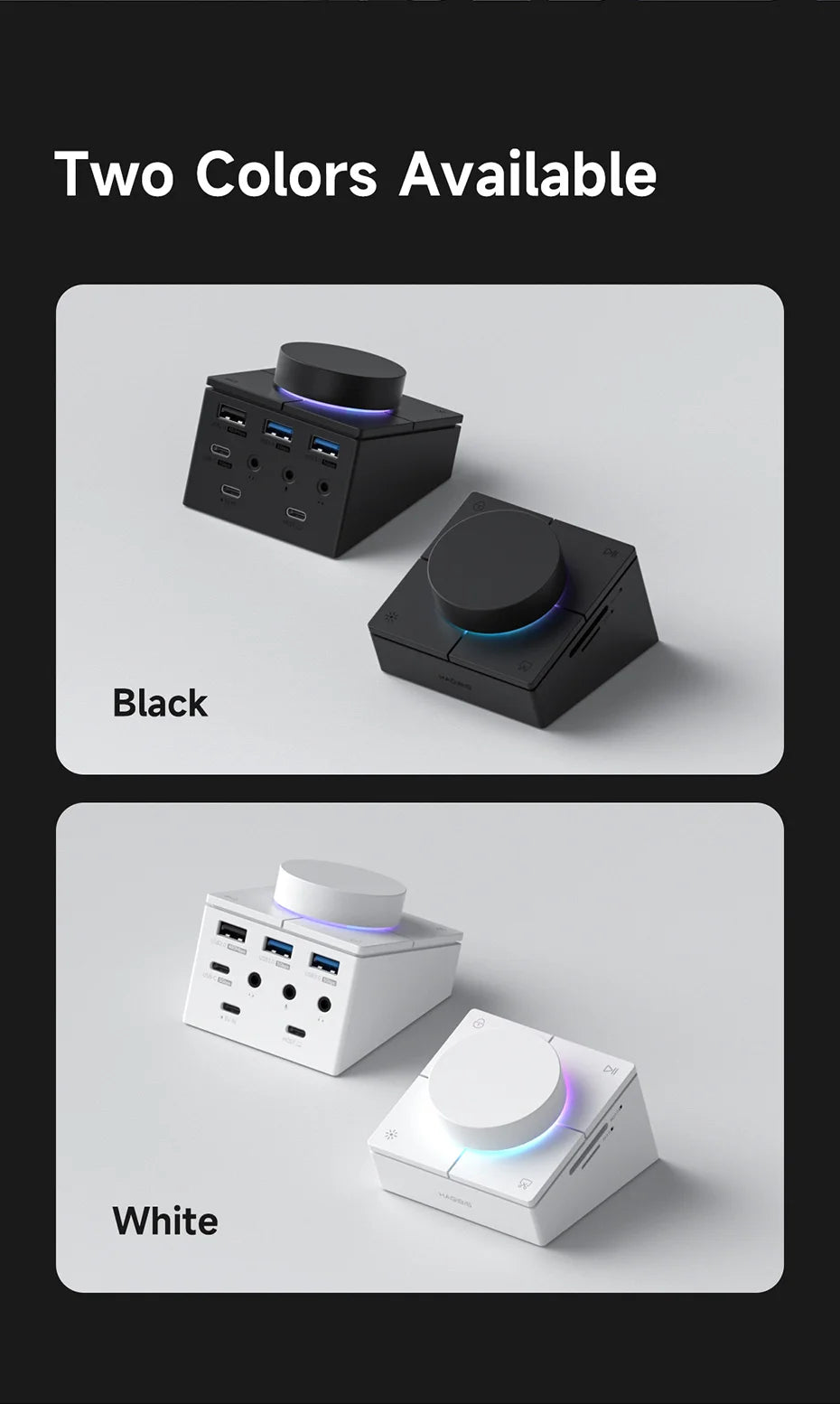 USB-C stolní hub s nastavitelným objímkou hlasitosti