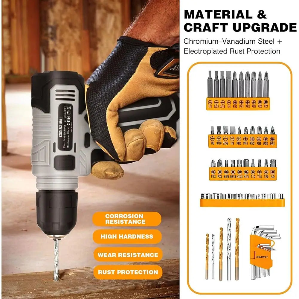 180-Piece Tool Kit with 8V Cordless Drill for Home Repairs
