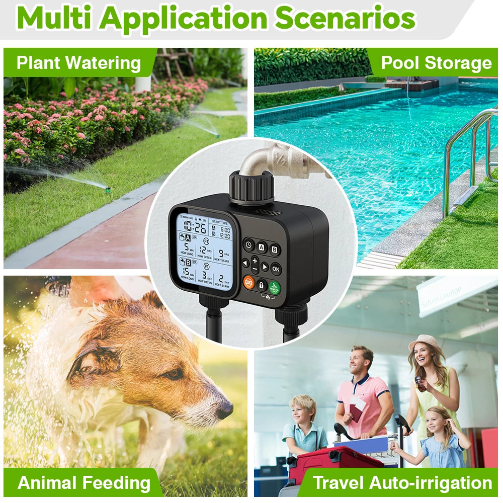 Two-Outlet Garden Watering Timer with LCD