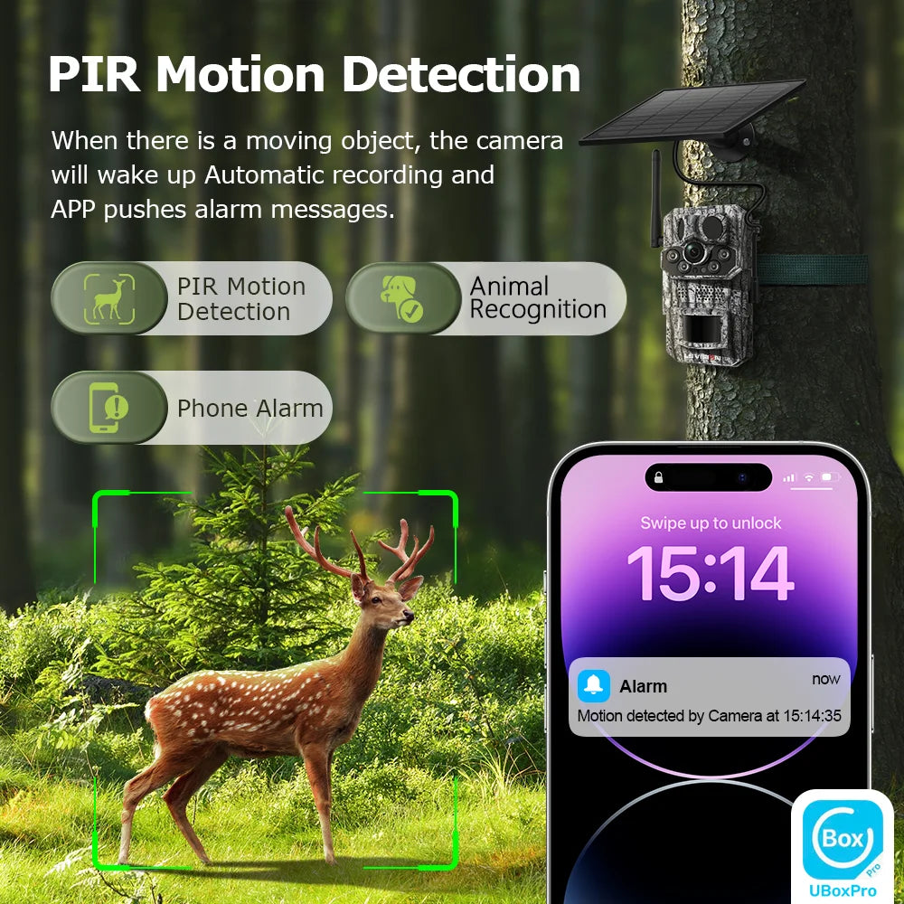 5MP 4G Solar Trail Camera with GPS, 3 PIR Sensors, 125° Detection, 0.2s Trigger, 940nm IR, IP66 Waterproof