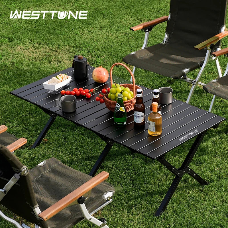Aluminum Folding Camping Table for 6, Roll-Up Outdoor Use