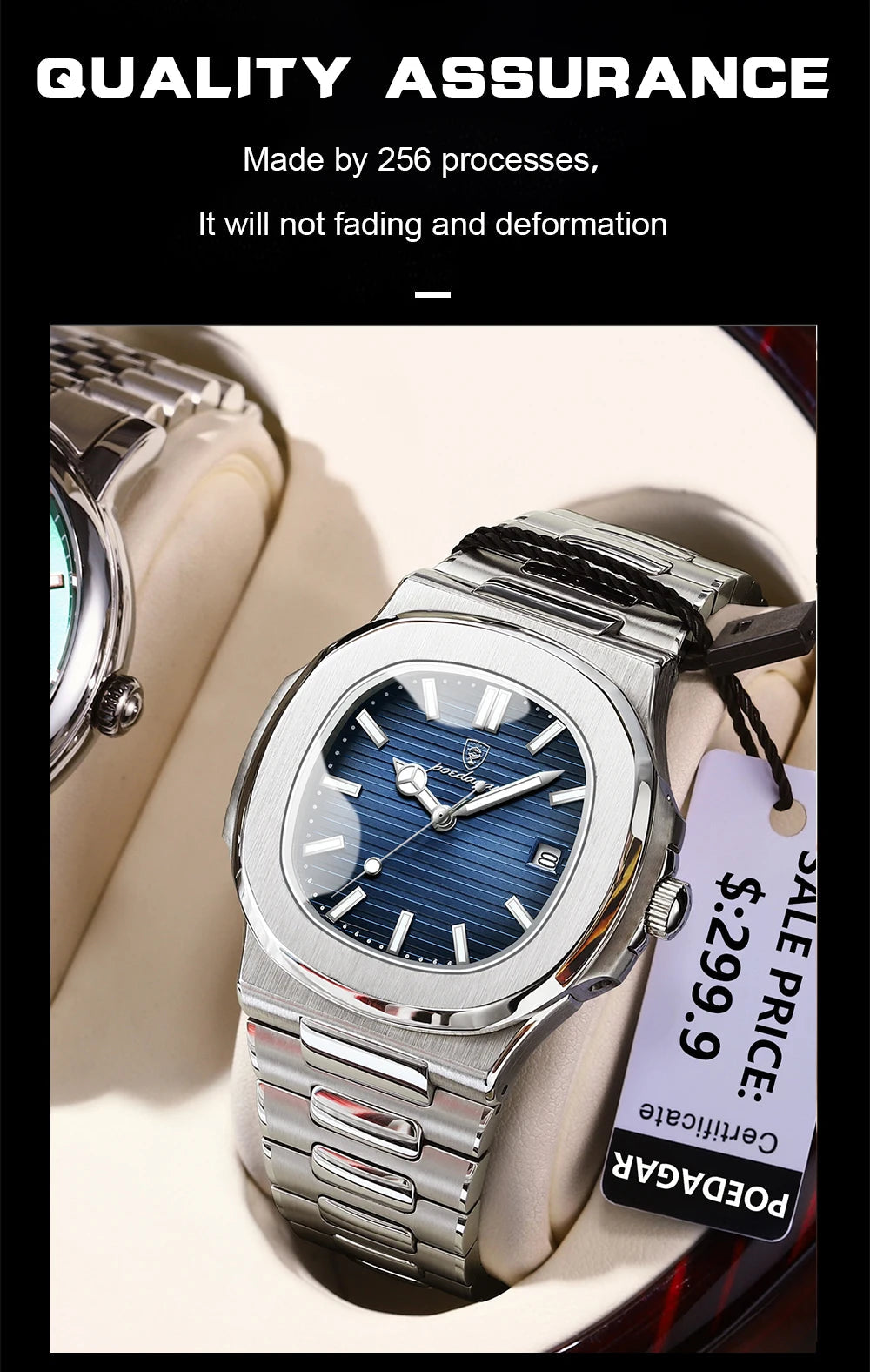 POEDAGAR Square Luxury Men Wristwatch Waterproof Luminous Date Stainless Steel Male Clock Business Sports Quartz Watches For Men 