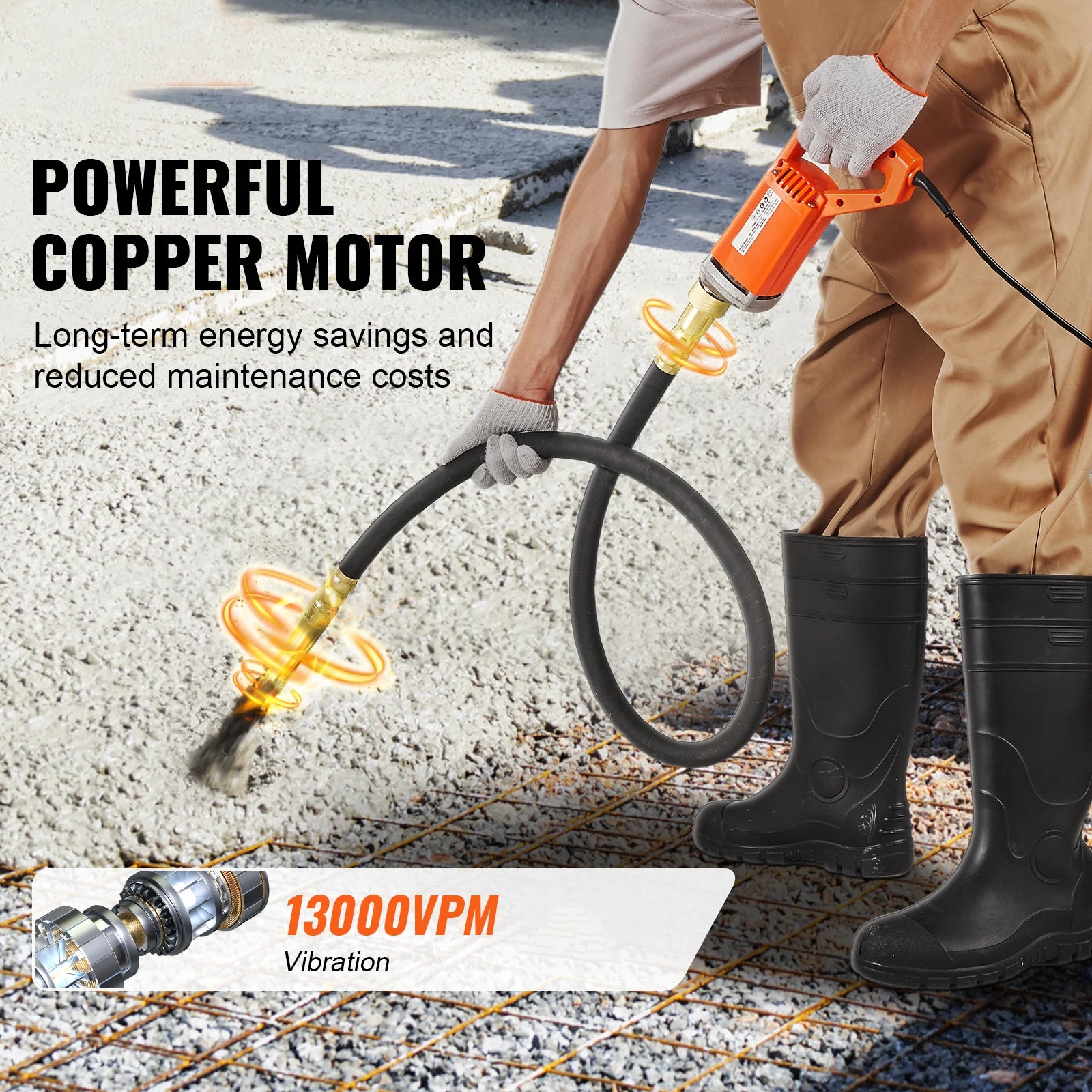 Elektrický betonový vibrátor 800W, 13000 ot./min, nástroj pro zhutňování cementu