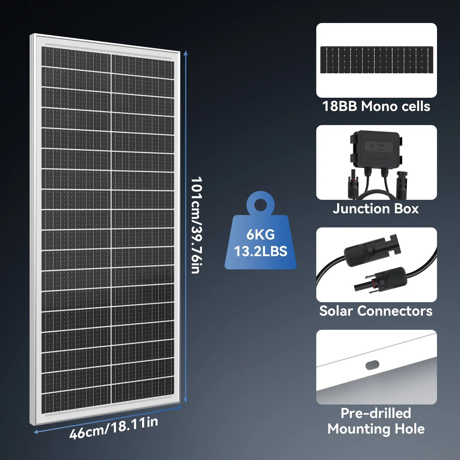 100W 12V Monocrystalline Solar Panel for RV and Trailer