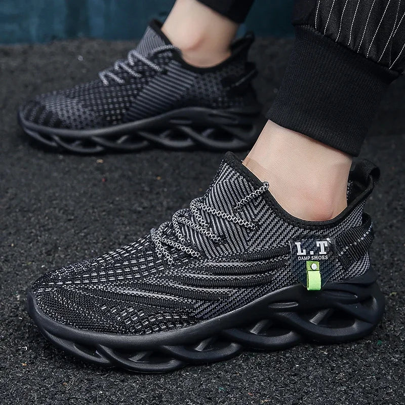 YRZL Men Sports Running Black Jogging Shoes Casual Sneakers Outdoor Breathable Mesh Women Light Shock-absorption Black Tennis 
