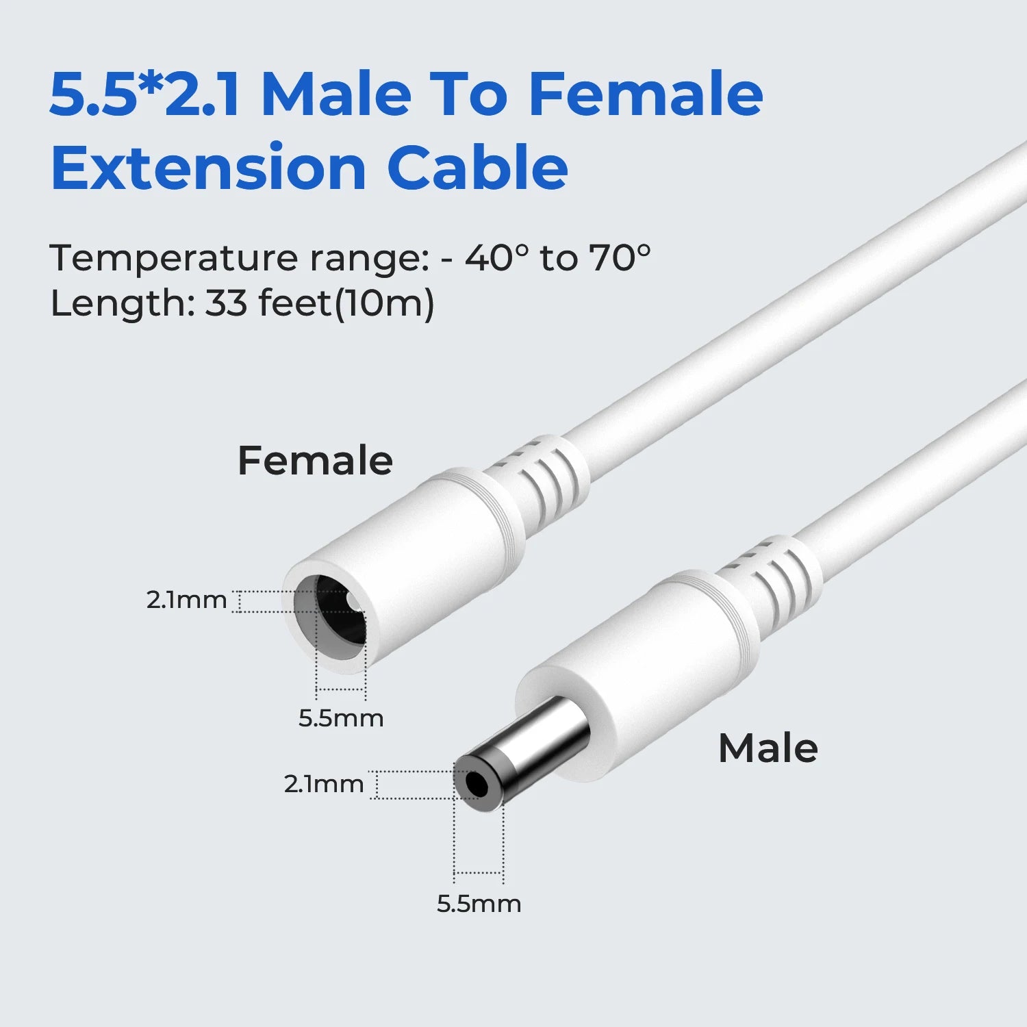 IMILAB 33ft 12V DC Power Extension Cable for Outdoor Cameras
