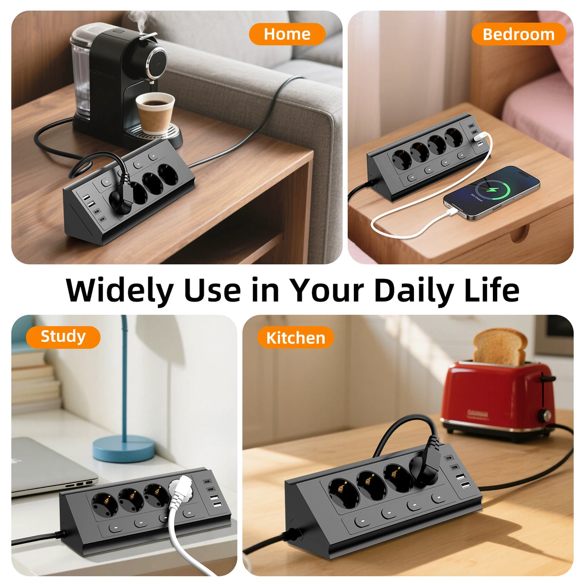 EU Corner Power Strip with Individual Switches