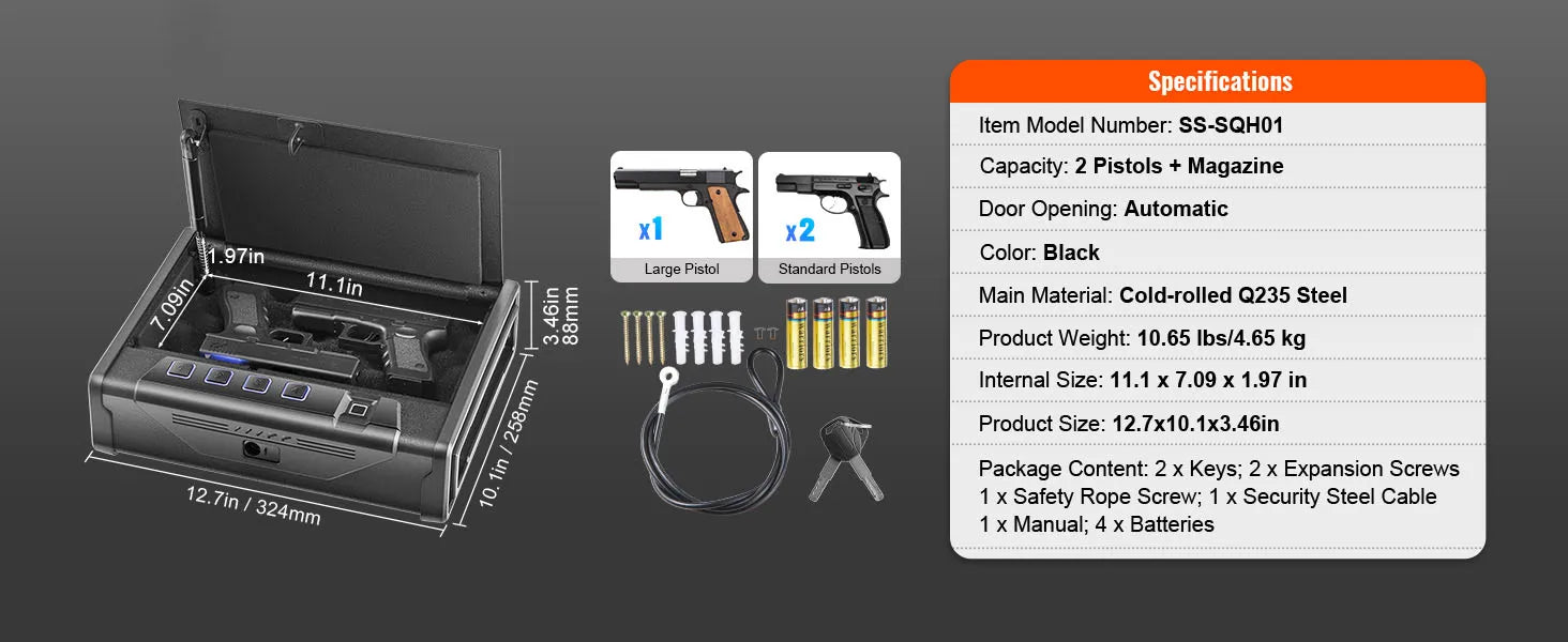 Biometric Pistol Safe with 3-Way Access & Steel Protection