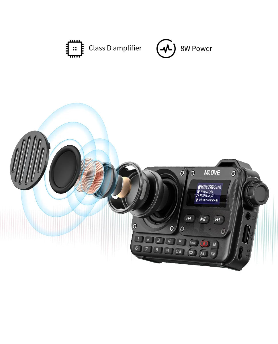 MLOVE BV800 Super-Portable Bluetooth Speaker with FM Radio,LCD Screen Display, Antenna, AUX Input, USB Disk, TF Card, MP3 Player 