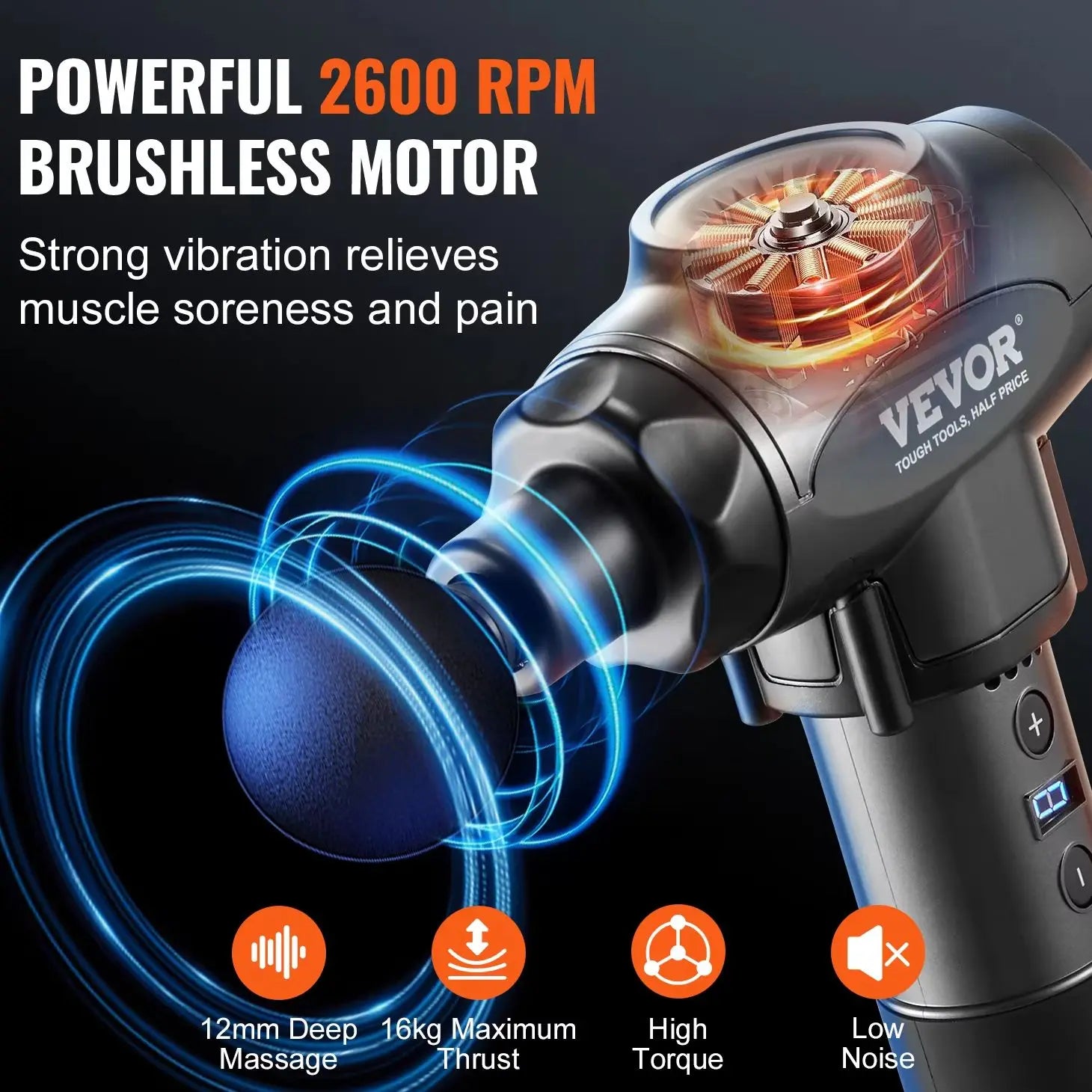 Deep Tissue Massage Gun with 9 Speeds & 6 Heads for Muscle Relief
