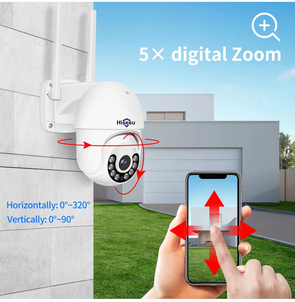 1080P HD Smart WiFi PTZ Security Camera with Human Detection, Auto Tracking, 5x Digital Zoom
