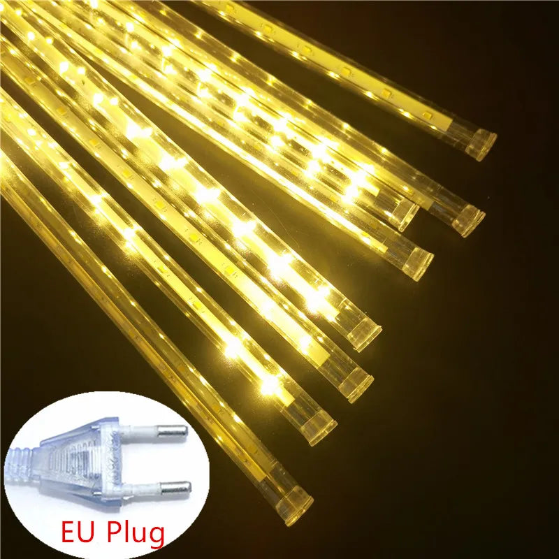 LED Meteor Shower Rain Lights Waterproof Falling Raindrop Fairy String Light for Christmas Holiday Party Patio Decor 30CM 