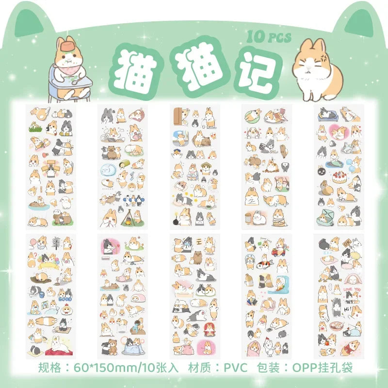 Cartoon Decorative Sticker Sheets – 10-Piece Pack