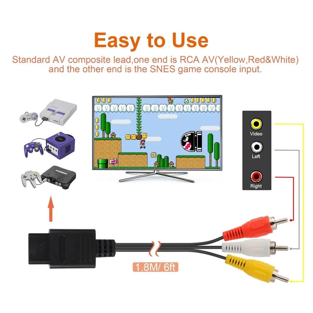 Cavo AV composito da 1,8 m per N64, GameCube e SNES