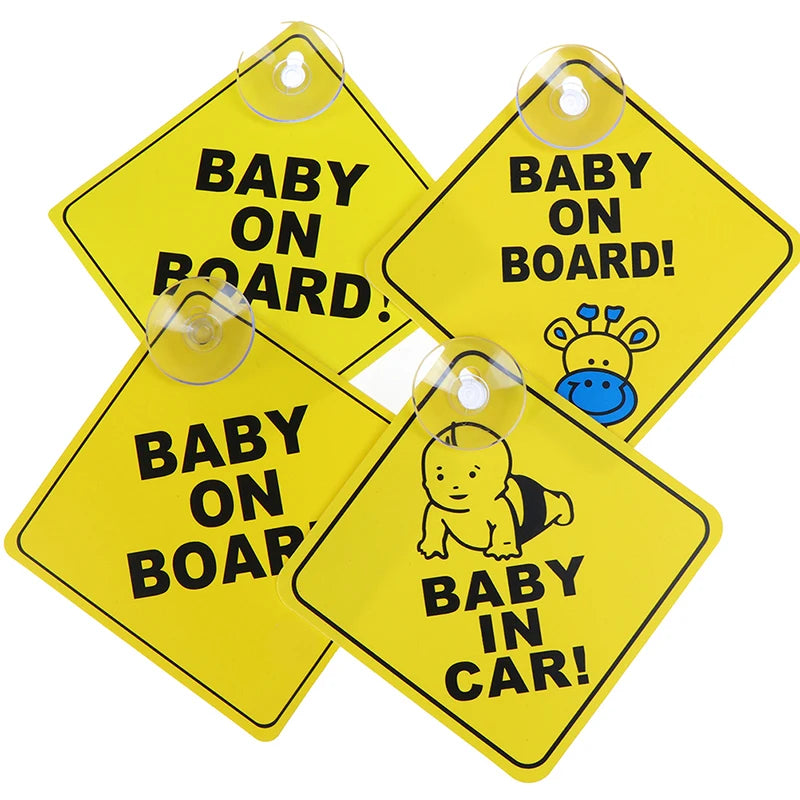 Baby On Board Safety Car Window Suction Cup Yellow Warning Sign Accessor Driving Accessor Car Sticker