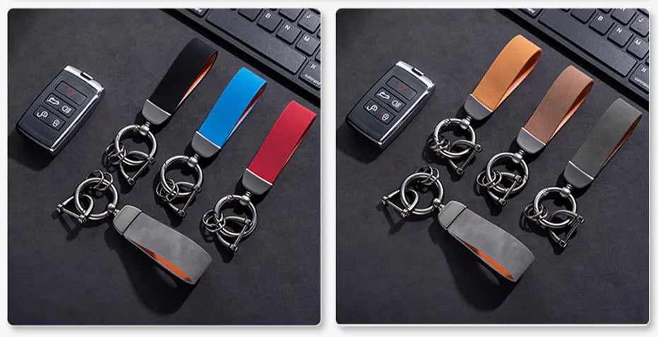 SEAMETAL Suede Car Keychain Ring Vintage Leather Zinc Alloy Key Chain Keys Holder Universal Luxury Keyring Car Accessories