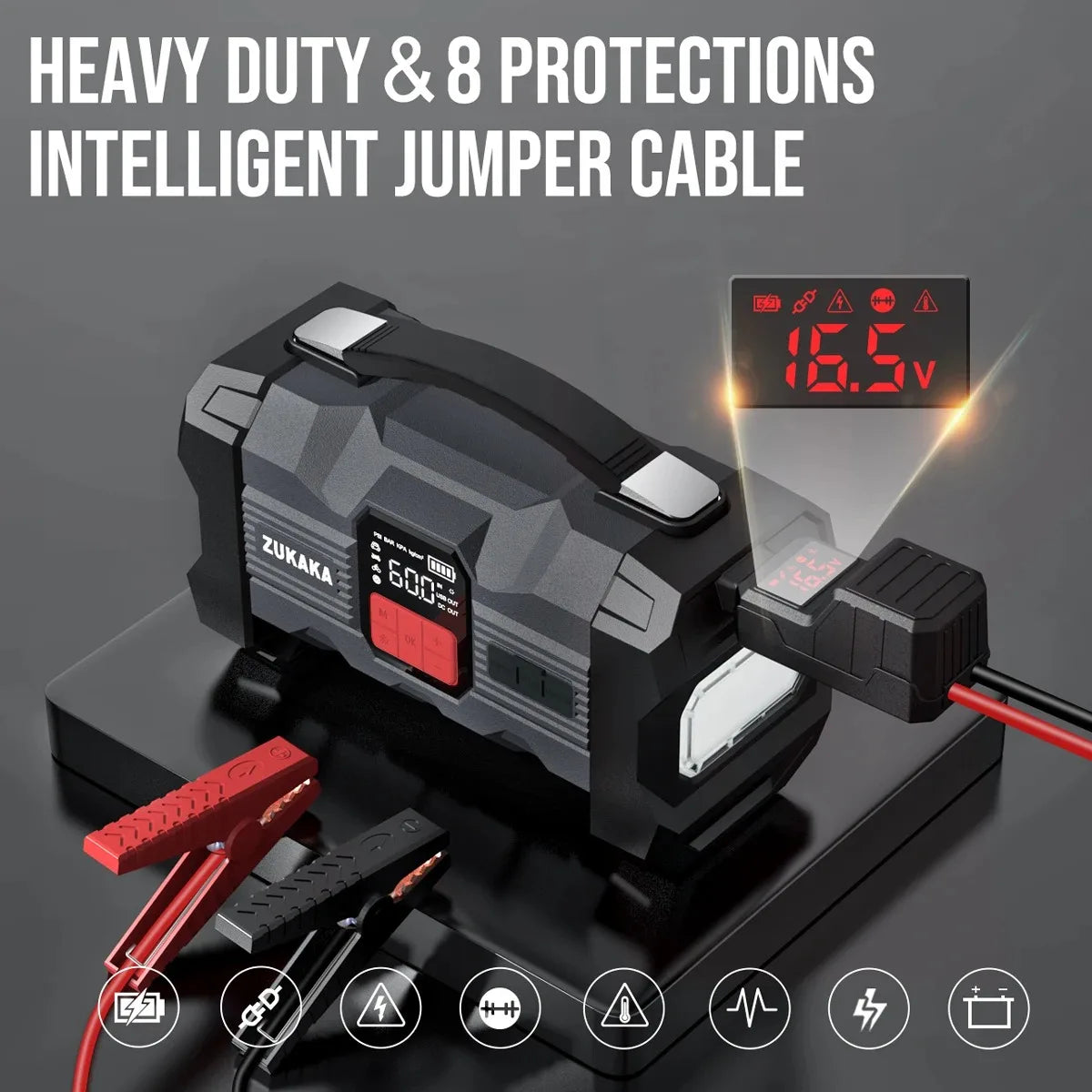 26800mAh Jump Starter with Air Compressor 1000A/1500A PEAK  Booster Tyre Inflator Portable Car Battery Power Bank Charger Air Pump,with LCD Display, Jump Starter Power Bank  (All Gas/ 8.0L Diesel), LED Light, Design for Cars,