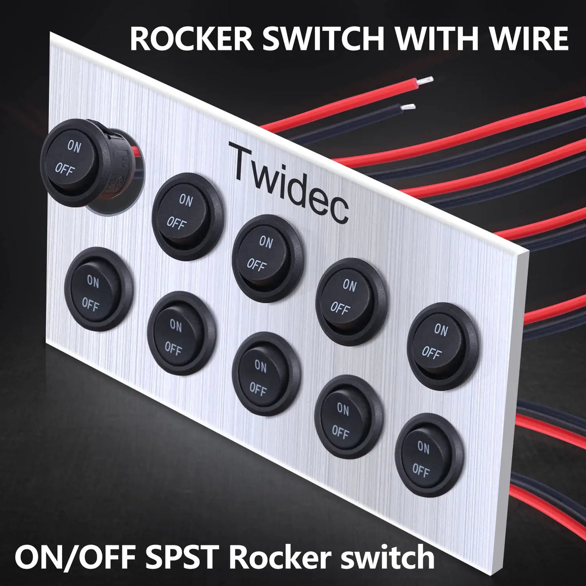 Rund vippebryter med av/på, SPST, 20 mm, miniatyrbryter for 12 V DC, 12 V for bil, campingbil, 2 pinner