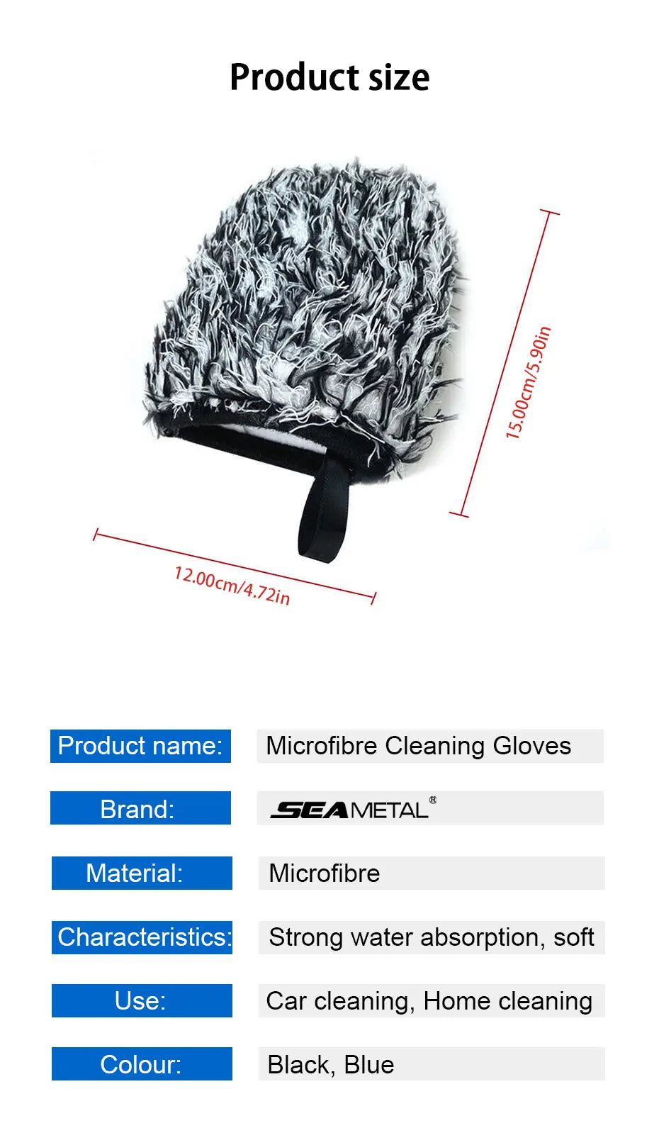 SEAMETAL Microfiber Car Washing Gloves Auto Wheel Hub Rim Cleaning Mitt Ultra-Soft Thickening Wash Glove for Car Detailing Care 