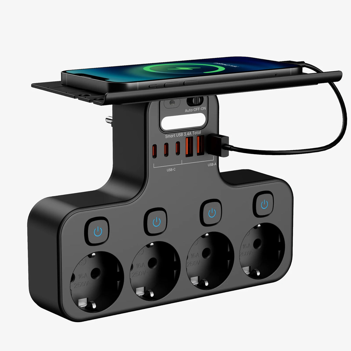 EU Switched Socket Adapter with USB-C
