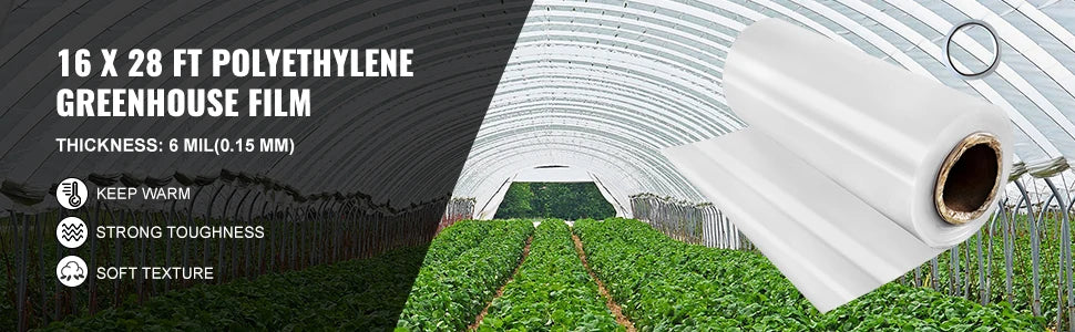 UV Resistant Polyethylene Greenhouse Film Cover 16 x 28 ft