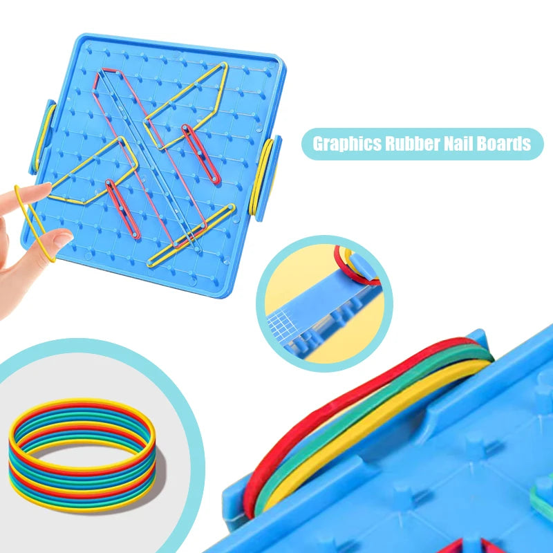 Geometric Pegboard with Rubber Bands, 15.7 cm