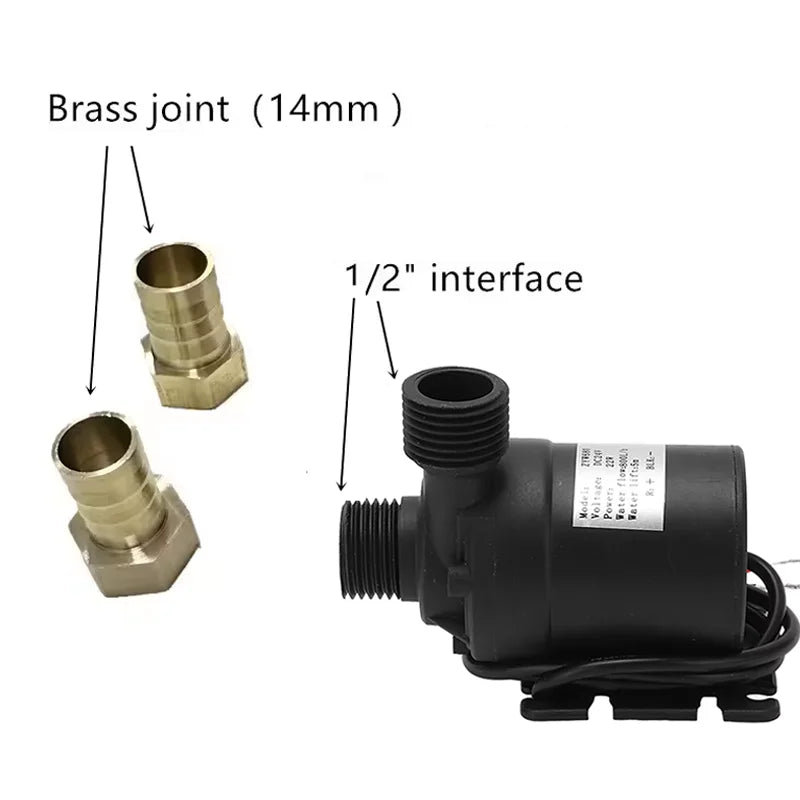 Water Pump 12v High Pressure Ultra Quiet Solar DC 24V Lift 5M 800L/H Brushless Motor Submersible Water Pumps Quick Break Joint 