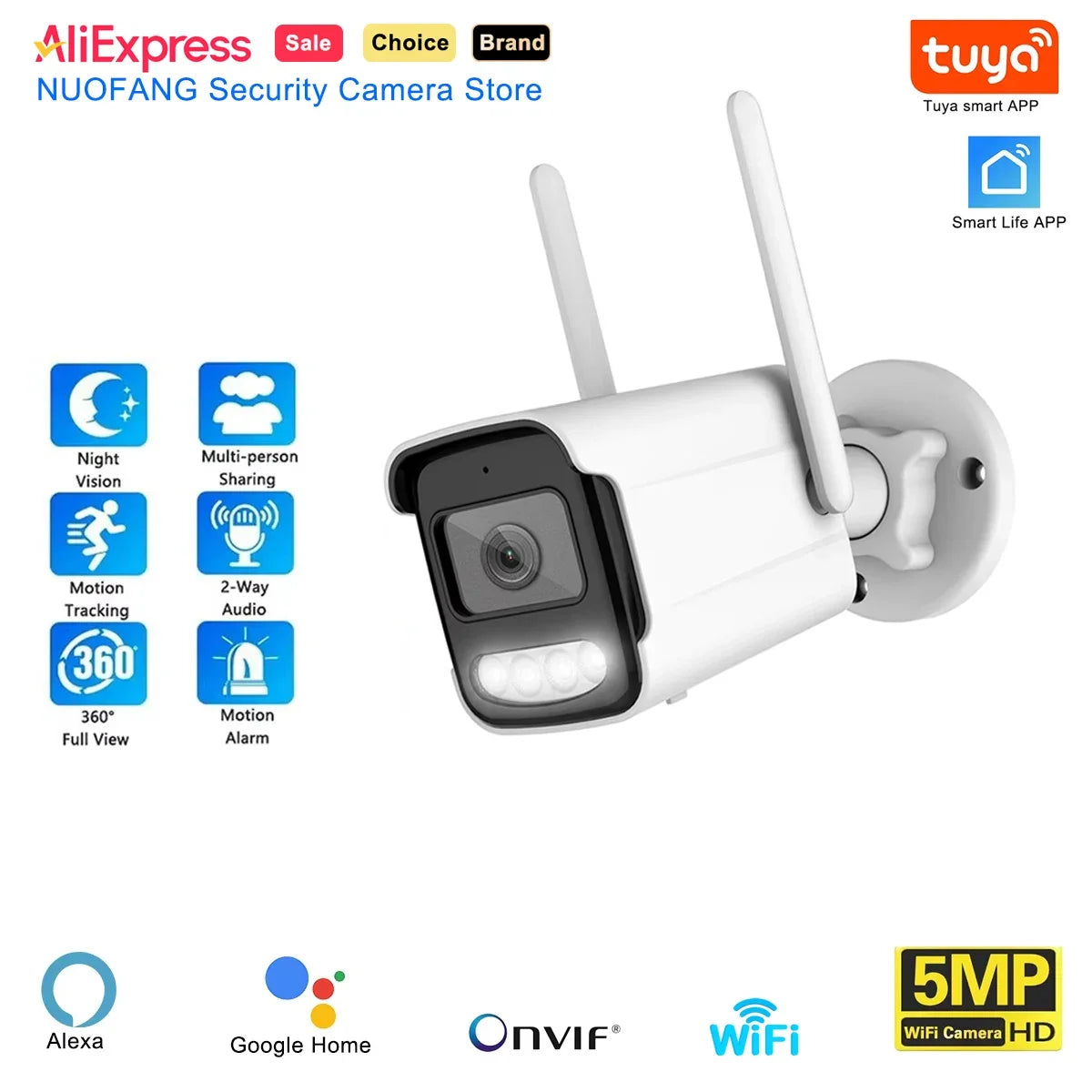 5MP venkovní bezpečnostní kamera WiFi s AI detekcí lidí a nočním viděním