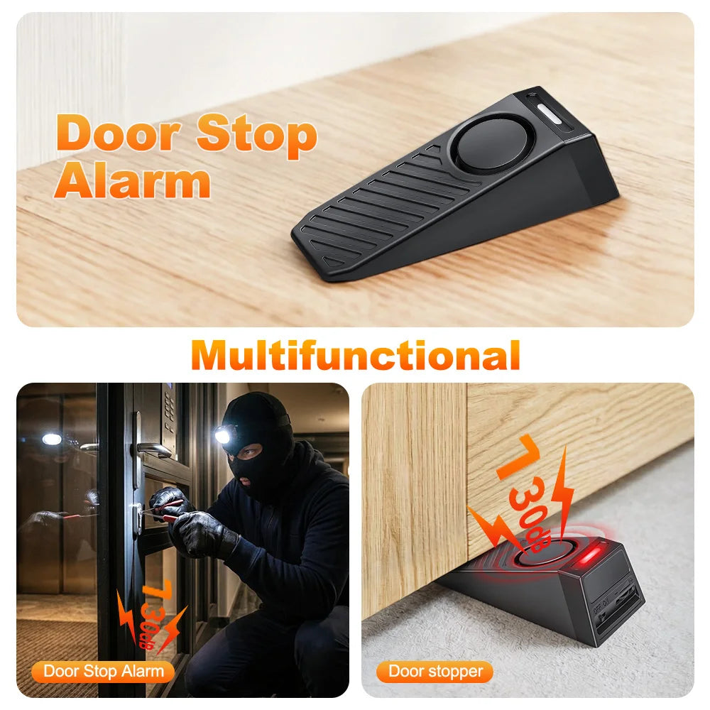 Portable Door Stop Alarm 130dB Sound Light Security Alarm Anti-Theft Anti-Wolf Adjustable Sensitivity Long Battery Life Alarm
