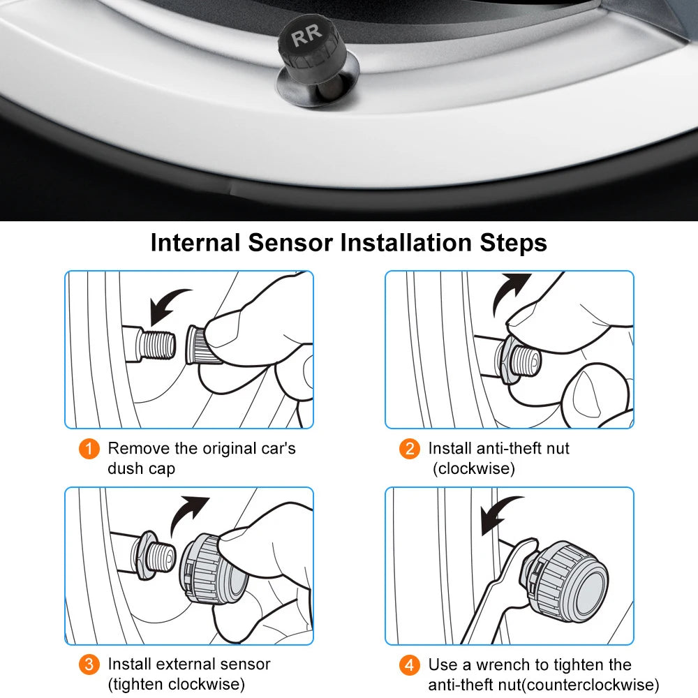 Solar TPMS Tire Pressure Monitoring System with External Sensors