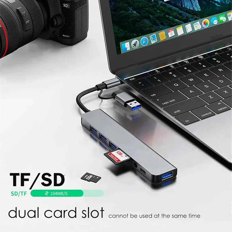 Concentrador USB-C 8 en 1 con puertos SD/TF y de 3.5mm