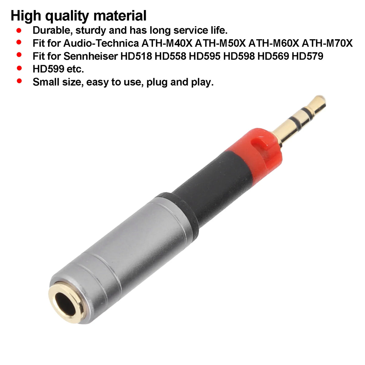 Аудиоадаптер-преходник от 2,5 mm към 3,5 mm, съвместим със слушалки Audio-Technica ATH-M70X M40X M50X M60X