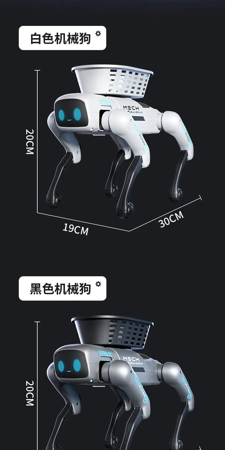 Chien robot intelligent AI télécommandé avec bac de chargement