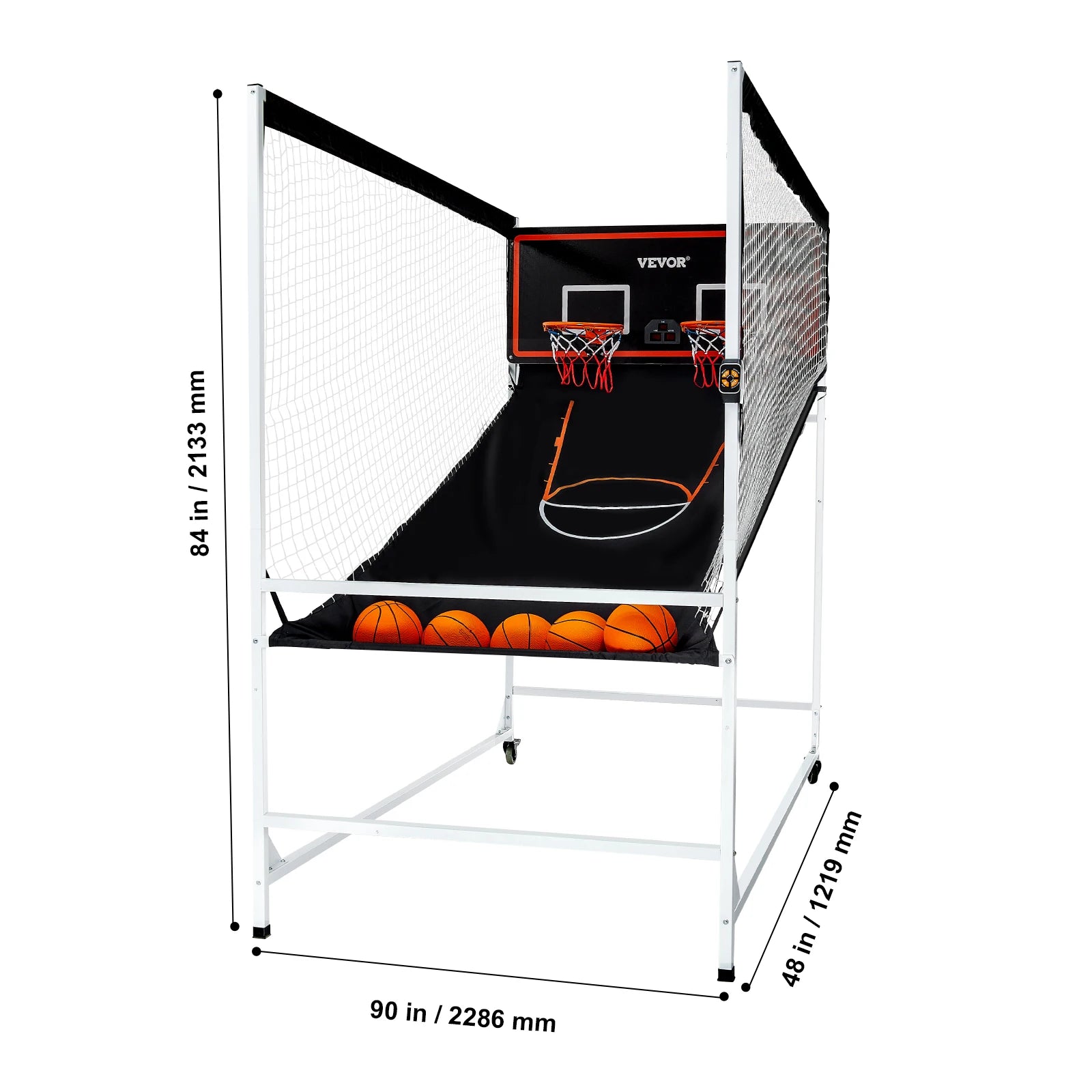 VEVOR 2 hráčová vnútorná arkádová basketbalová hra s klietkou, 5 lôptami, 8 hernými režimami, elektronickým skóre a pumpou na nafukovanie pre deti a dospelých