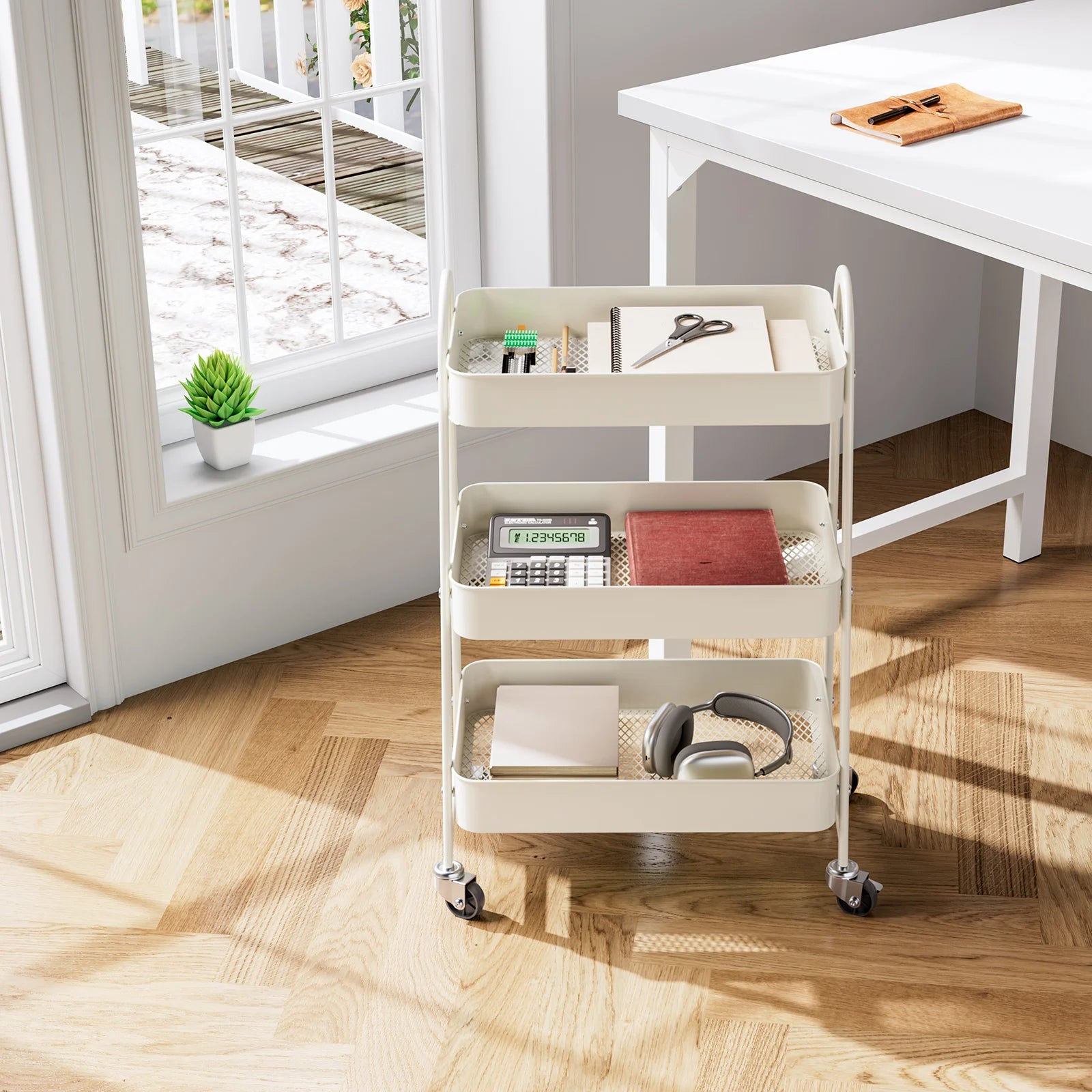 3-Tier Rolling Storage Cart with Lockable Wheels for Small Spaces