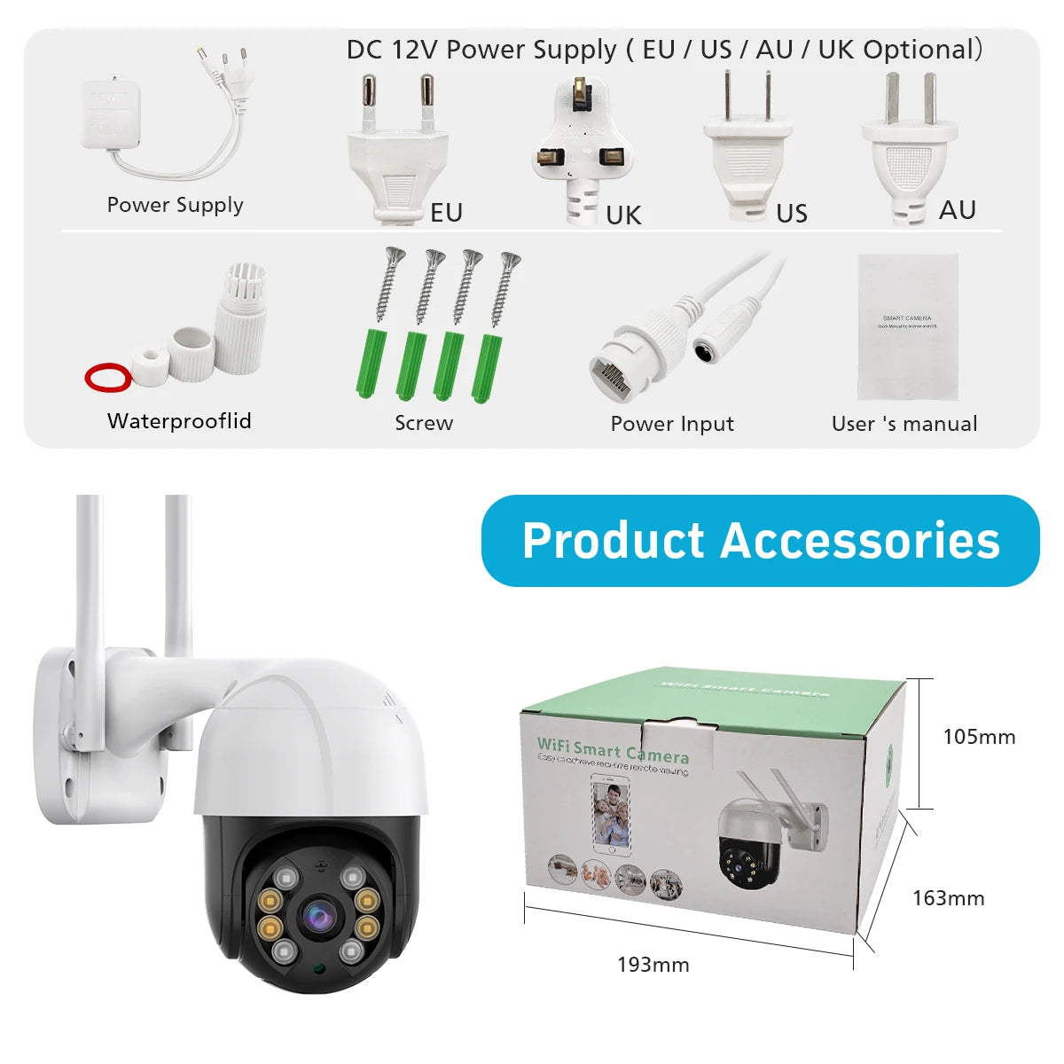 4K 8MP PTZ WiFi IP Camera Outdoor 4X Digital Zoom AI Human Detection