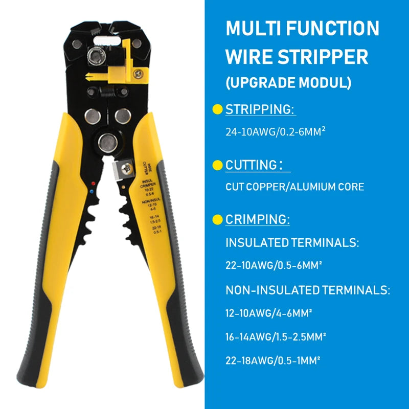 Adjustable Wire Stripping, Cutting and Crimping Pliers