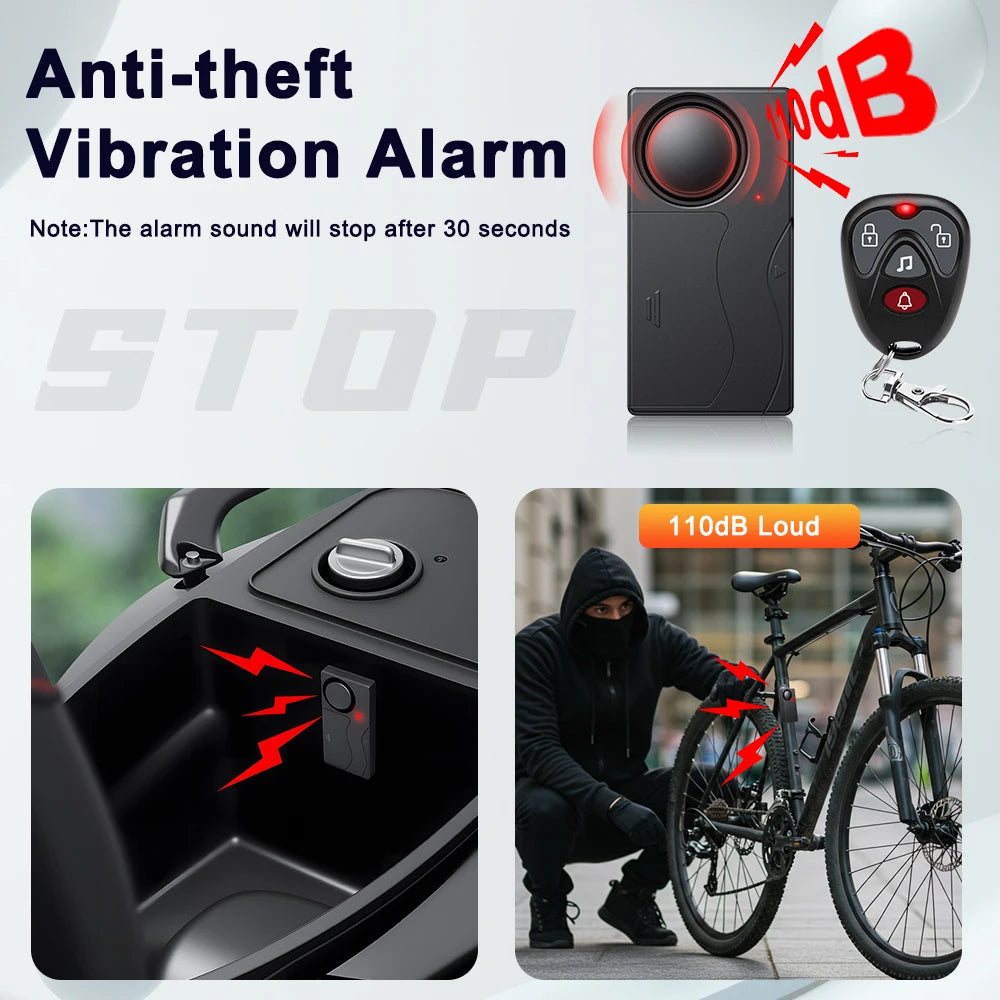 Anti Theft Vibration Window Door Alarm With Remote Control Security Protection Alarm Sensitivity Adjust For Bike Car Scooter