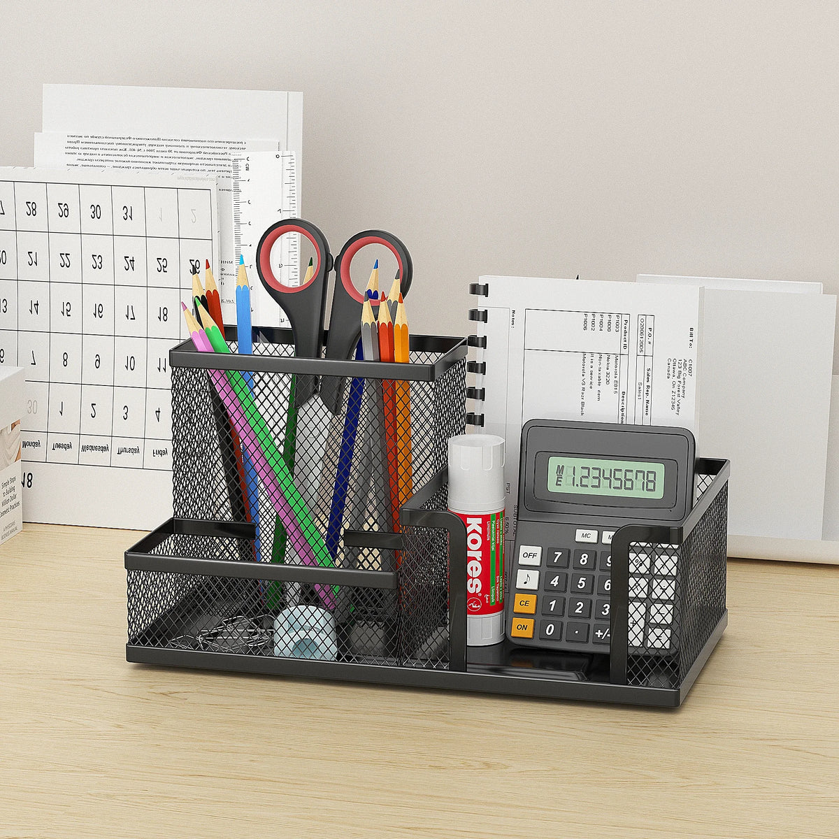 Three-Tier Black Mesh Desk Organiser