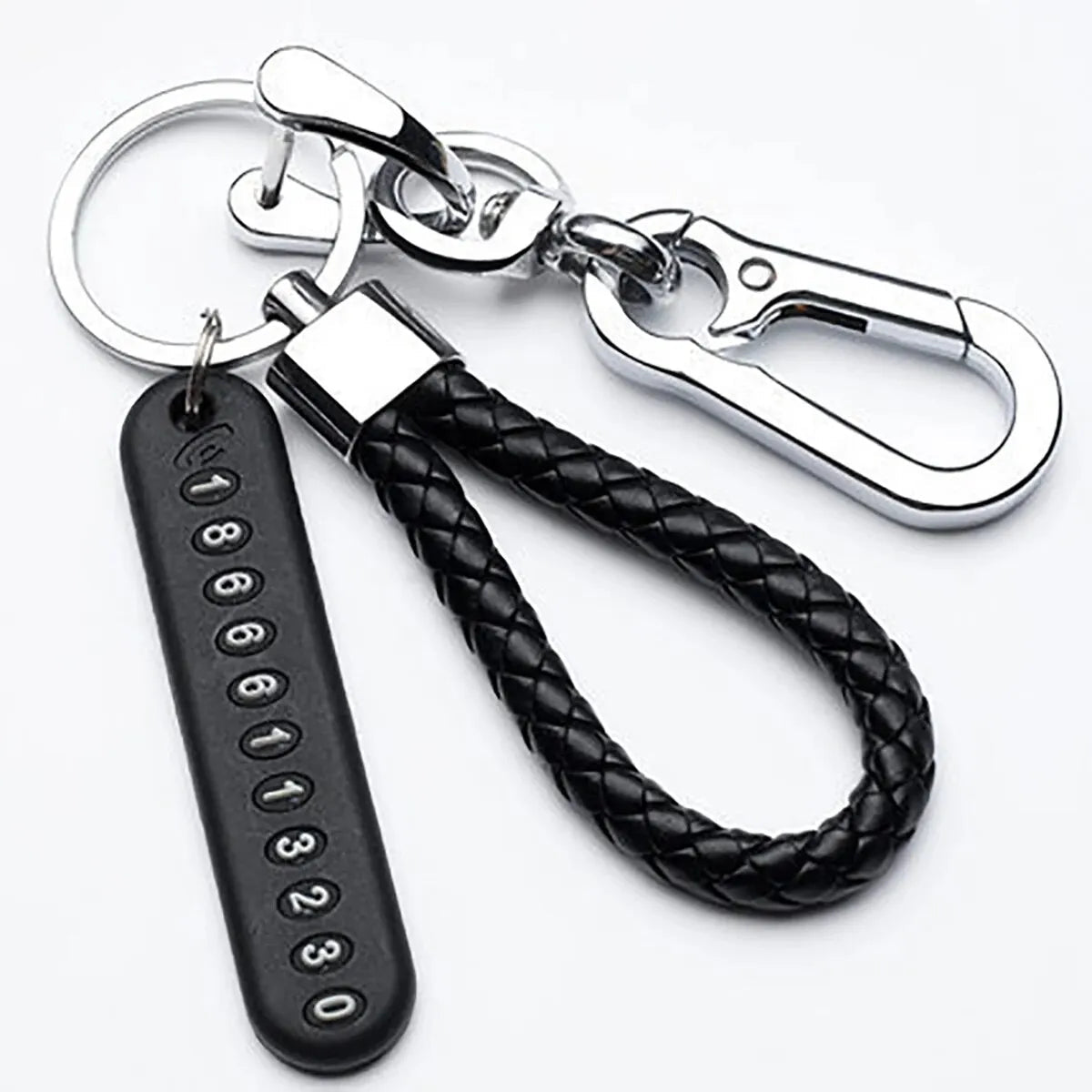 Trendy DIY Mobile Phone Number Plate Pendant Keychain for Men Punk Simple Woven Leather Rope Anti-lost Car Key Chain Accessories 