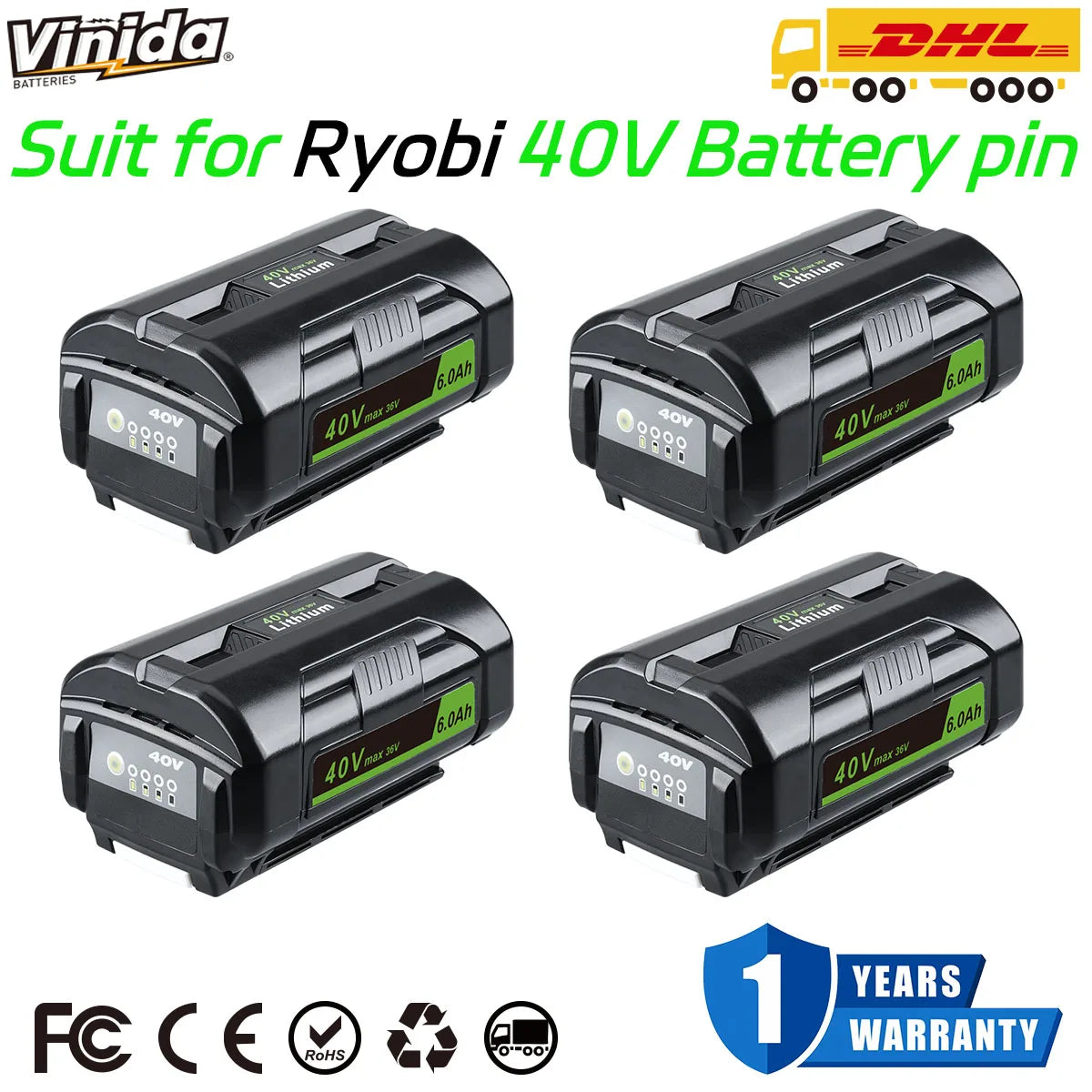36V/40V 6.0Ah Lithium-Ion Battery Replacement with LED Indicator