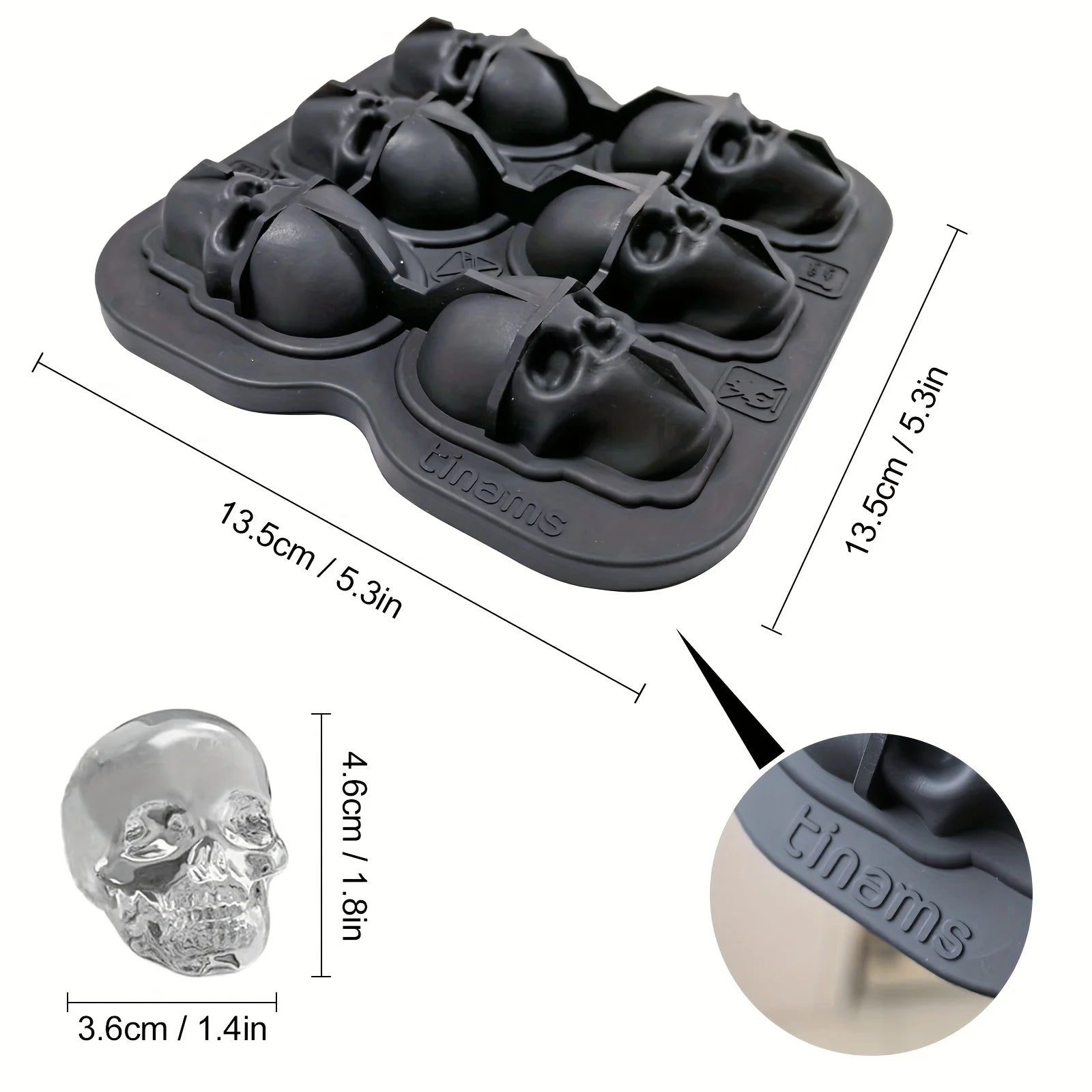 Skull Ice Ball Mold Silicone 3D Flexible Ice Cube Trays BPA Free Ice Trays For Freezer Horror Skull Head Cocktail Ice Ball Maker 