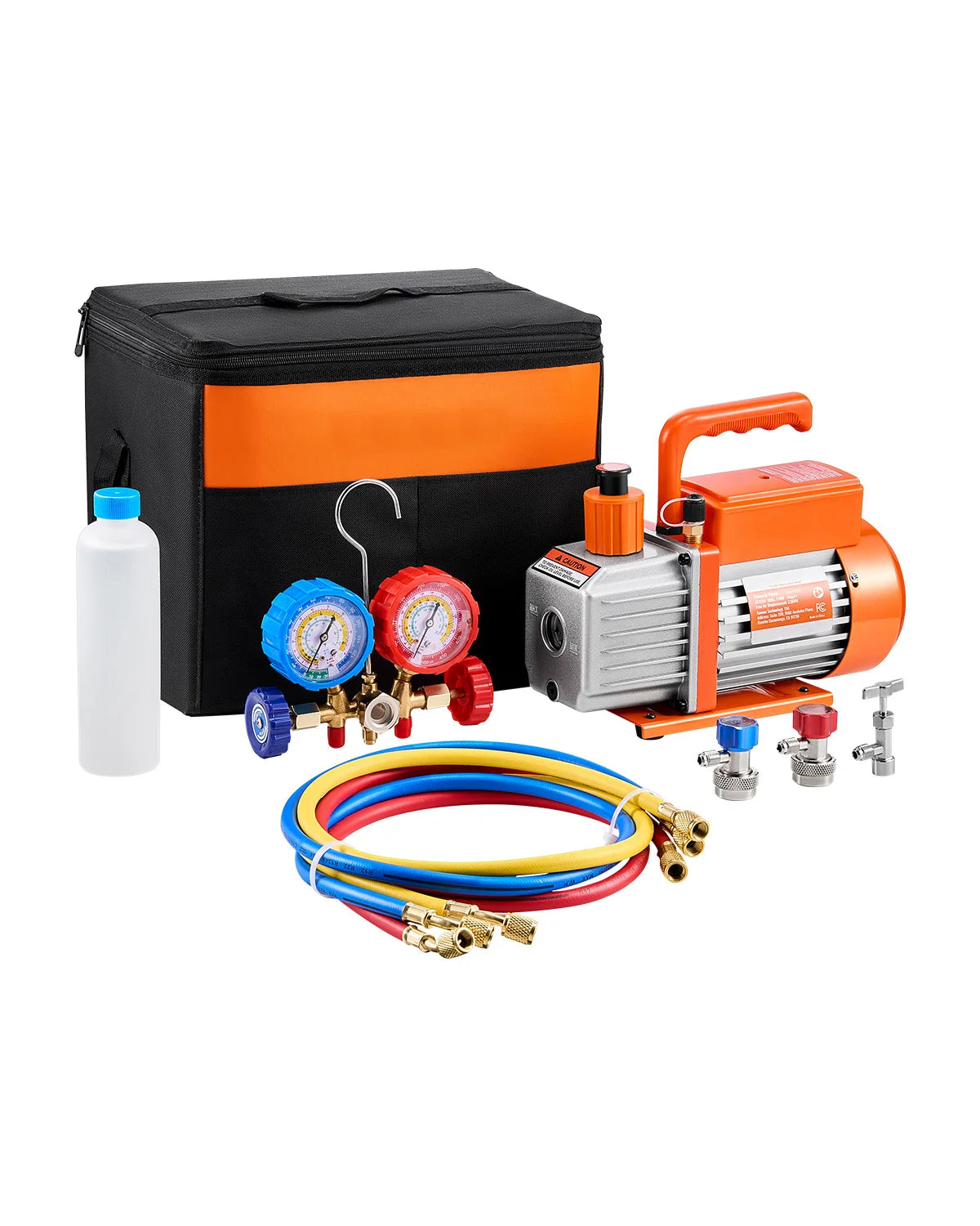 HVAC Vacuum Pump & Gauge Set 3.5/4.5 CFM with Hoses Kit