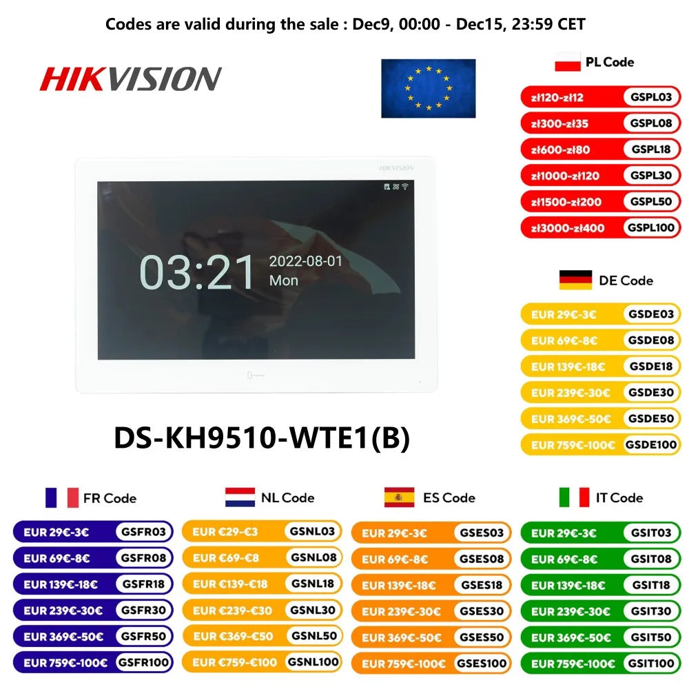 HIKVISION international version 10 inch DS-KH9510-WTE1(B) Indoor Monitor,802.3af POE, app Hik-connect,WiFi,Video intercom Spy-shop.com