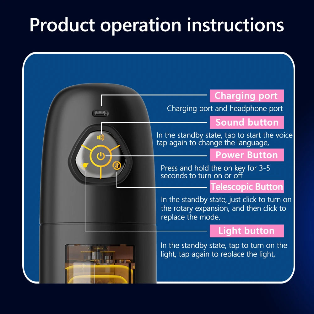 İtme ve Döndürme Modlarına Sahip Otomatik Erkek Mastürbatör Kupası