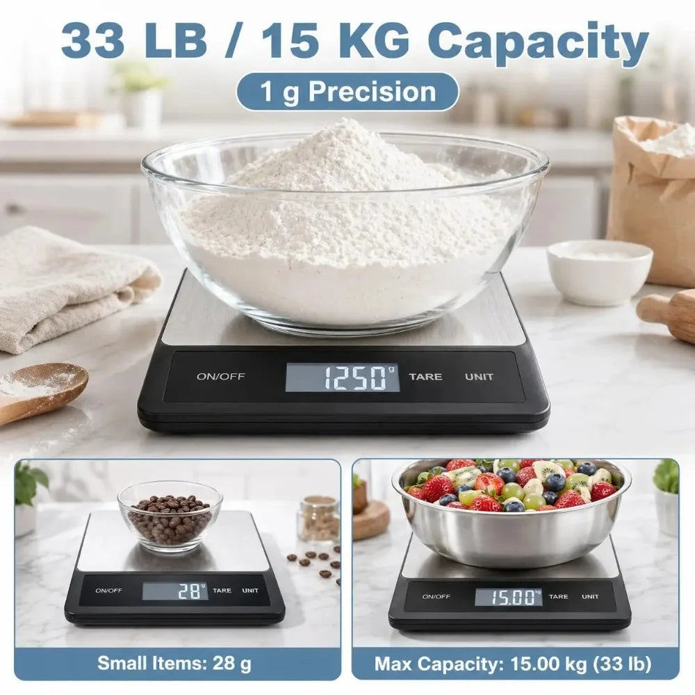 Waterproof Digital Kitchen Scale 10kg 1g with LCD Backlit Display