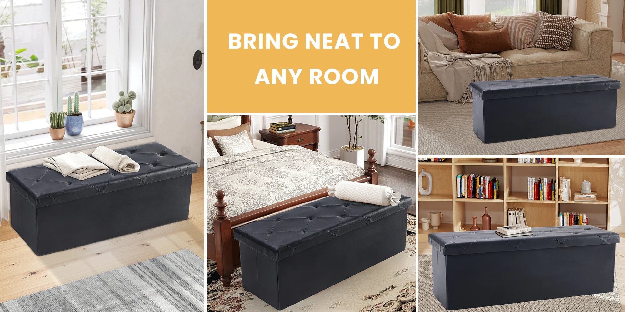 43'' Storage Ottoman Bench with Leather Seat, 660 lb Capacity